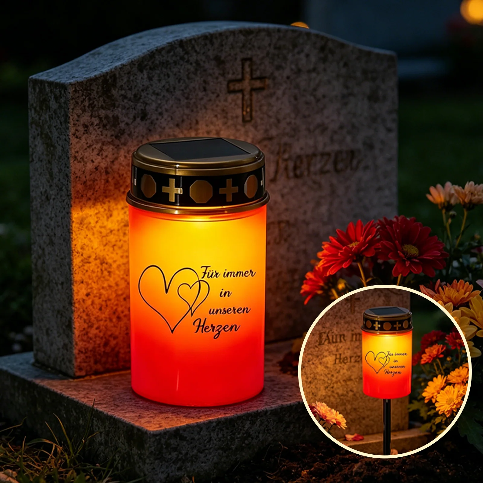 Saulės kapų žvakė su kryžiumi su širdimi SM251044