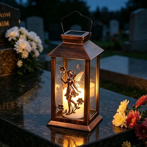 Saulės memorialinis žibintas su fėja SM26472