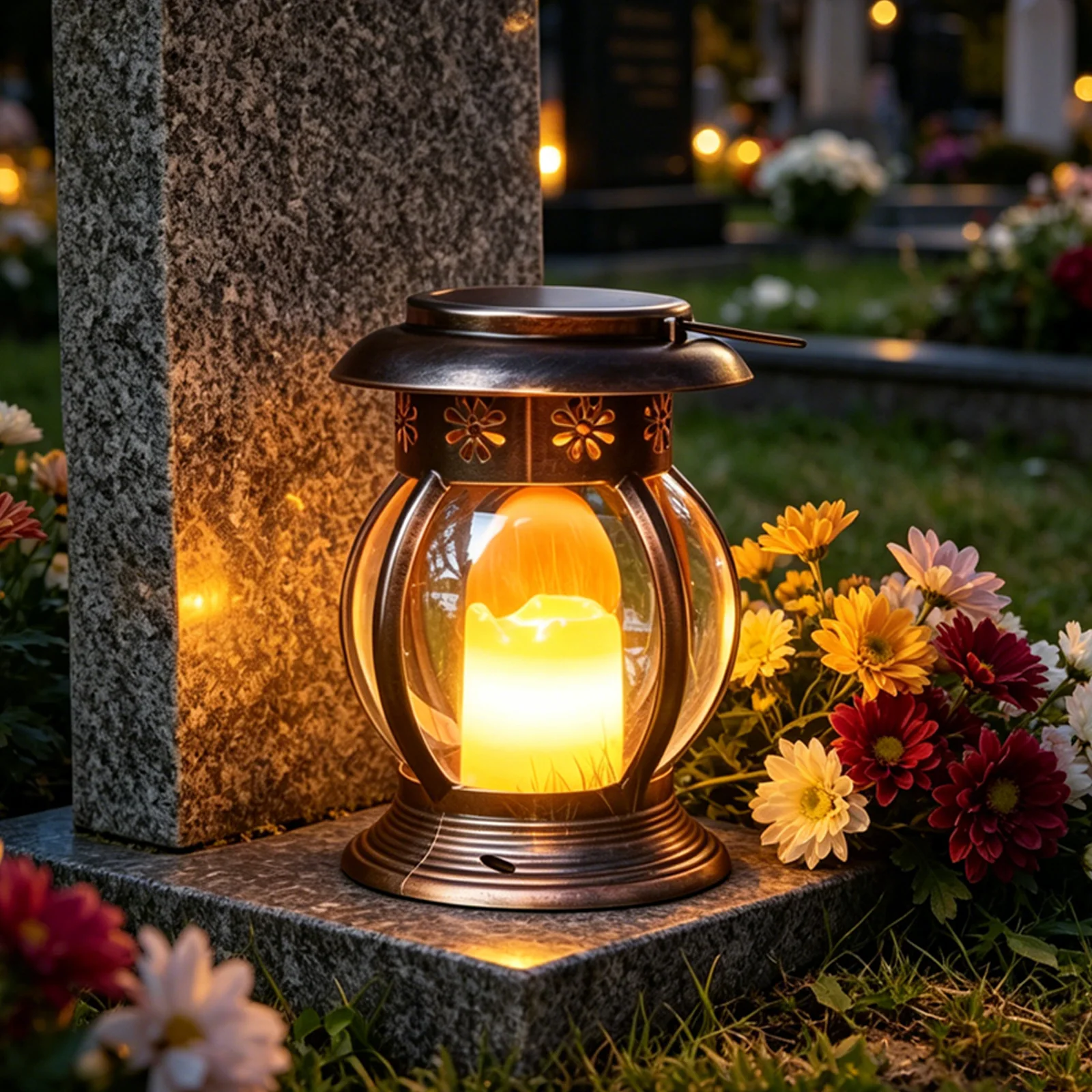 Saulės memorialinis žibintas su liepsnos efektu SM26596