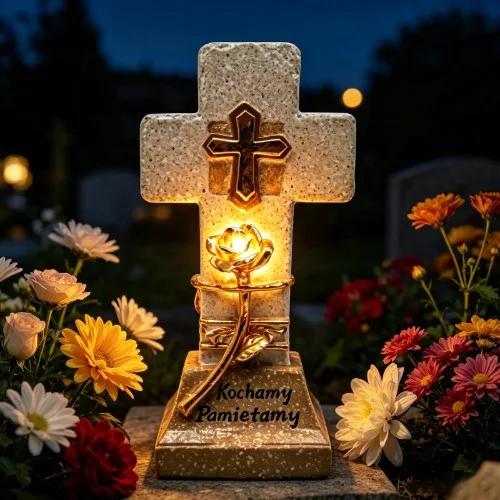 Saulės memorialinė dekoracija su kryžiumi su rožėmis SM26644