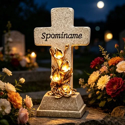 Saulės memorialinė dekoracija su kryžiumi su rožėmis SM26645