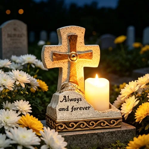 Saulės memorialinė dekoracija su kryžiumi SM26647