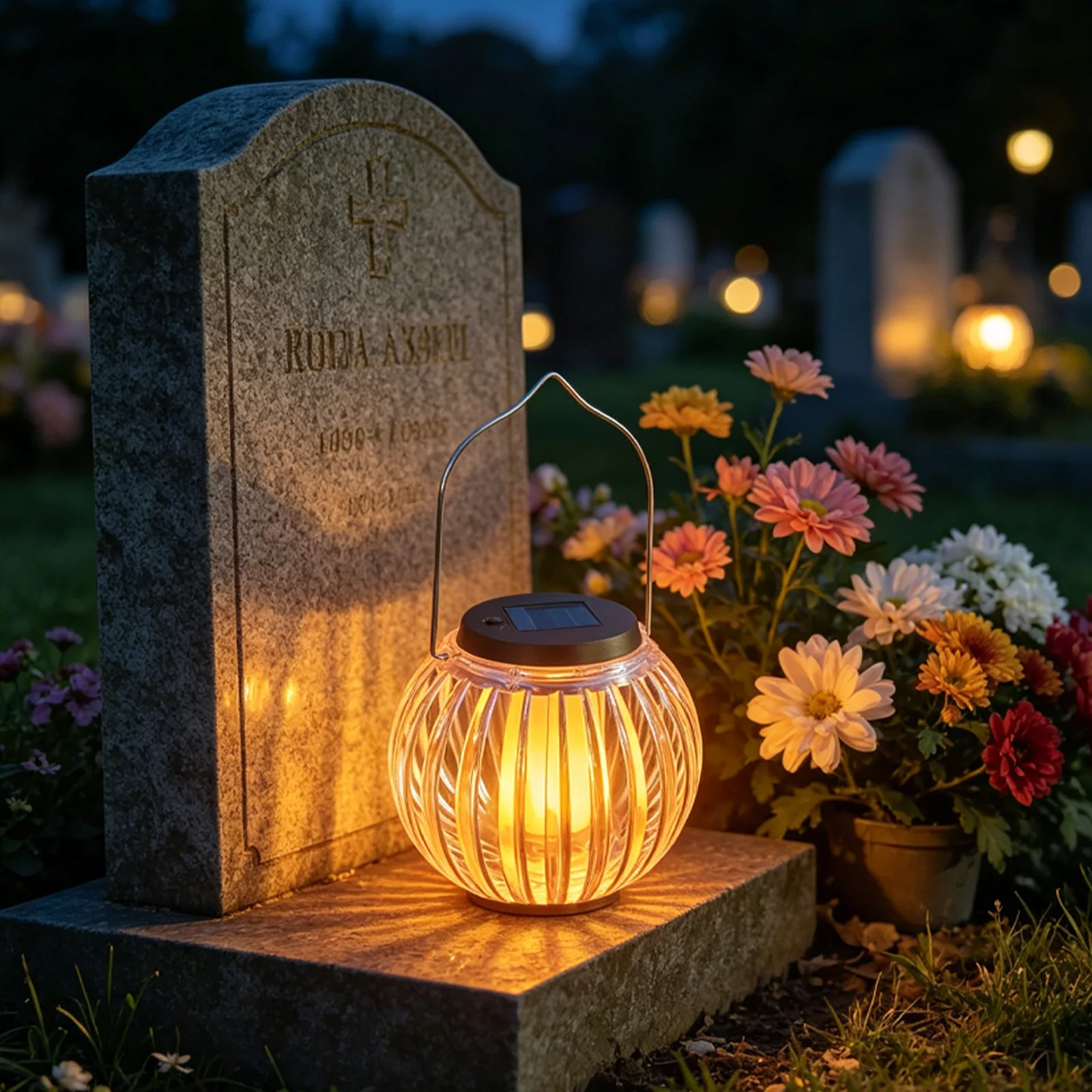 Saulės memorialinis žibintas su liepsnos efektu SM26668