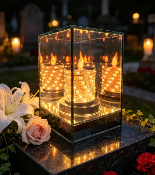 Baterijomis maitinamas LED memorialinis žibintas su veidrodžio efektu SM26743