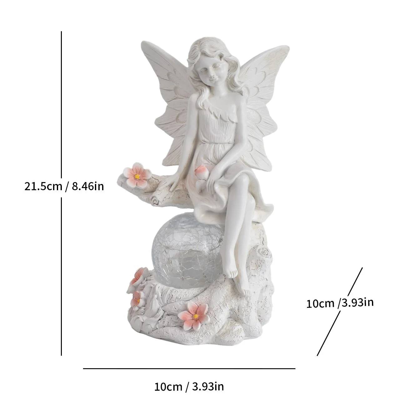 Saulės memorialinė statulėlė su sėdinčiu angelu su skilinėto stiklo gaubliu SM26792
