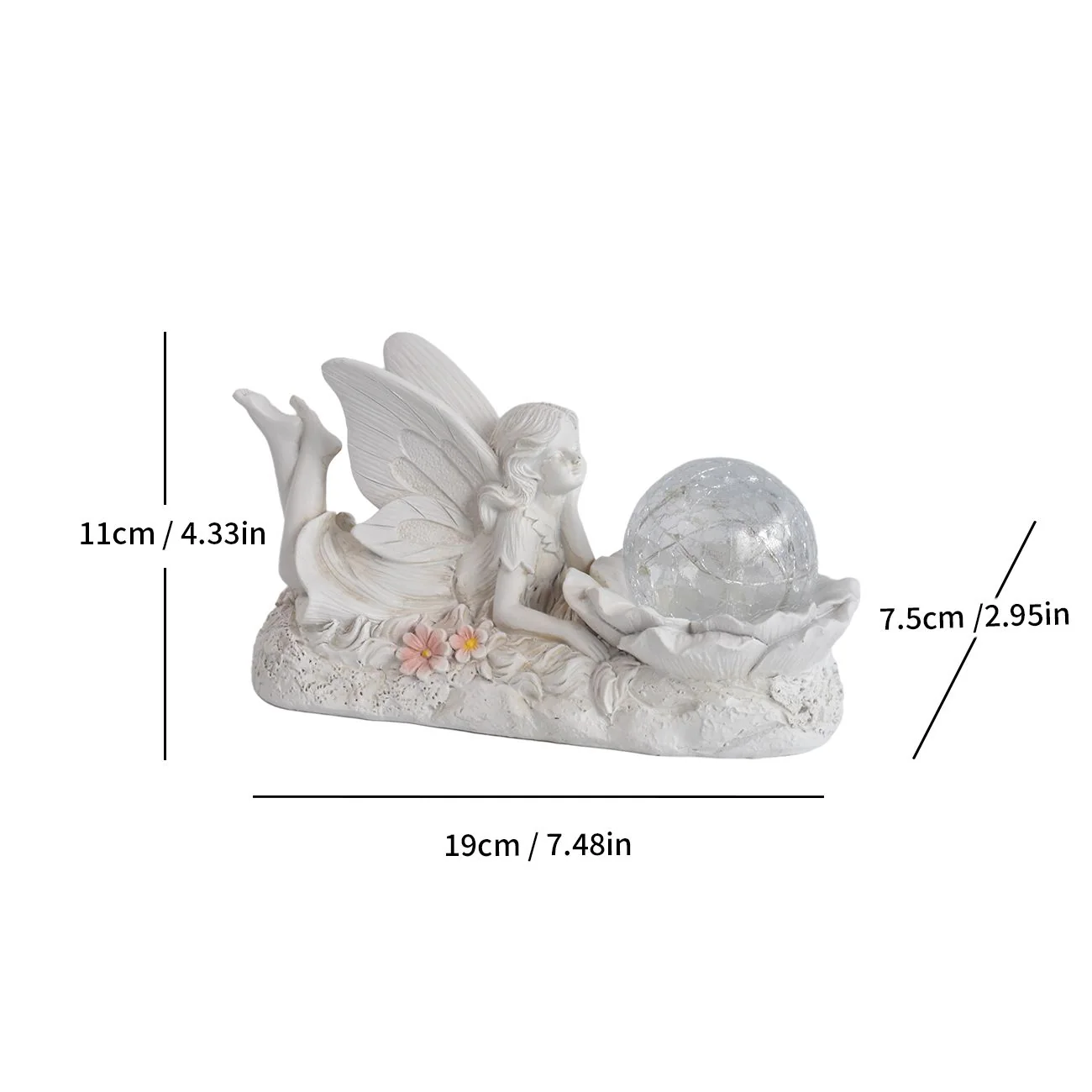 Saulės memorialinė statulėlė su angelu su skilinėto stiklo gaubliu SM26793