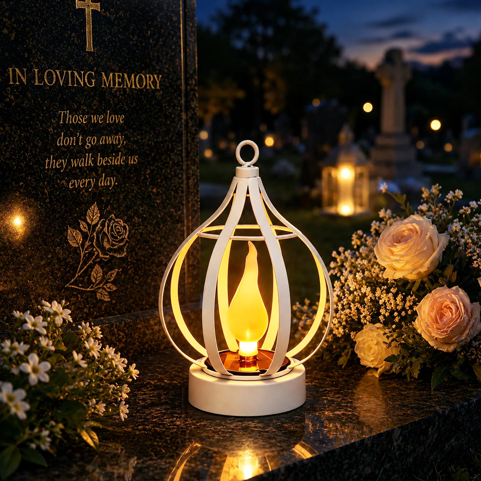 Saulės memorialinis žibintas su liepsnos efektu su pakabinama rankena SM26892