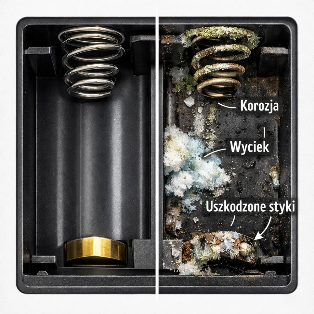 Kontaktų korozija po baterijos nuotėkio LED įdėkle