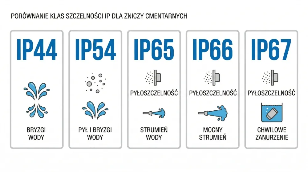 IP44, IP54, IP65, IP66 ir IP67 palyginimas kapų žibintams
