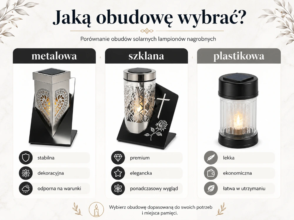 Stiklo, plastiko ir metalo korpusų palyginimas saulės kapų žvakėms