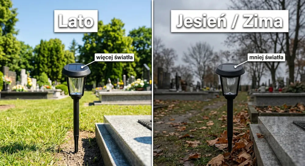 Saulės kapų žvakės veikimas vasarą, rudenį ir žiemą