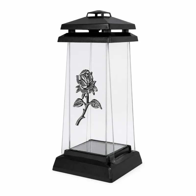 Juodas LED kapu zibintas su memorialine roze